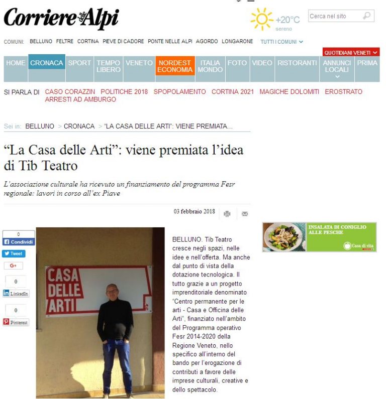 Un finanziamento POR-FESR per la Casa delle Arti di TIB Teatro